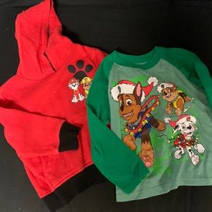 Toddler Boys Paw Patrol hooded sweatshirt & holiday long sleeve bundle